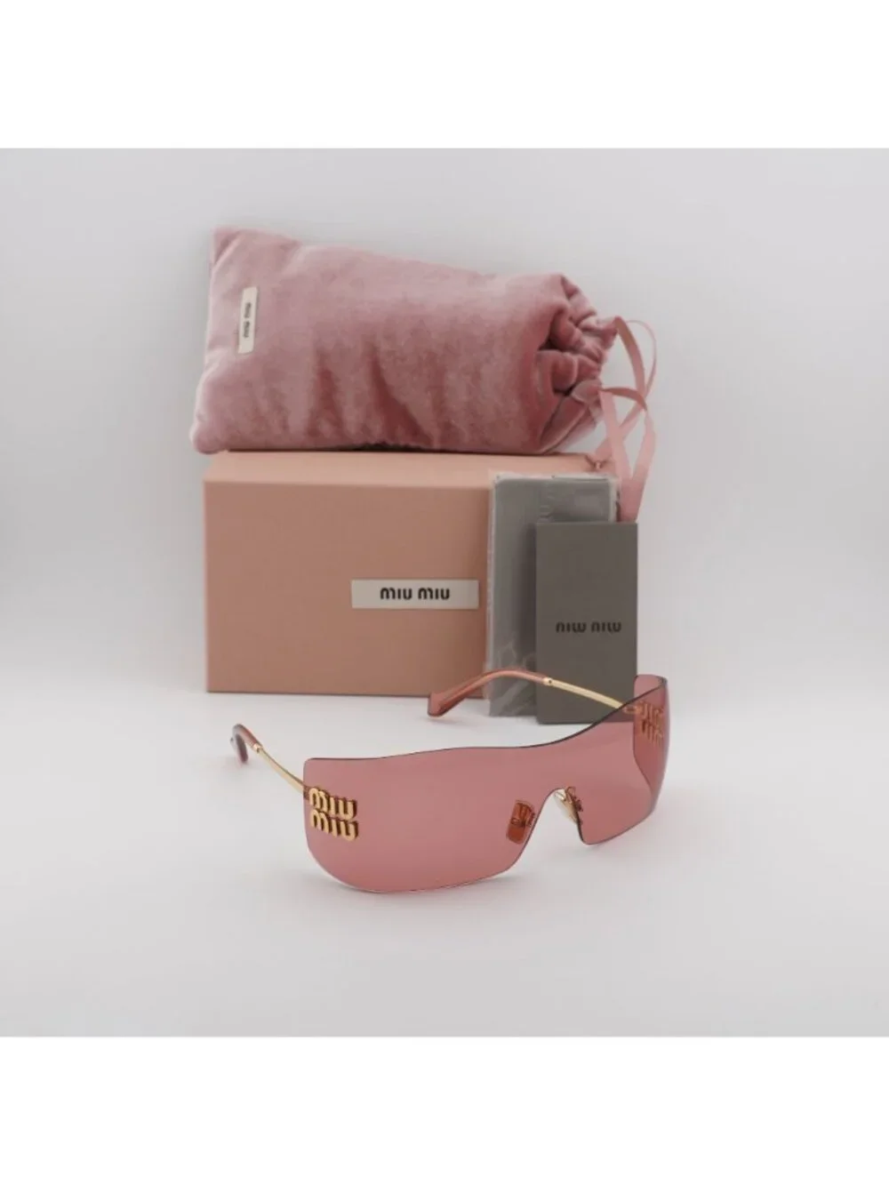 Miu Miu MUB53S 5AK20Y Rimless Shield Sunglasses – Gold / Red